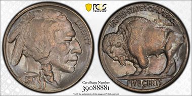 1917-S 5C 2 Feathers, FS-401 AU58