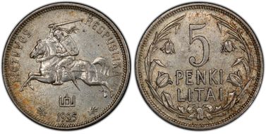1925 5 Litai KM-78  Ag AU55