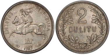 1925 2 Litu KM-77 Ag AU58