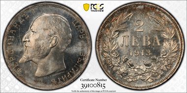 1913 2 Leva KM-32  Ag MS63