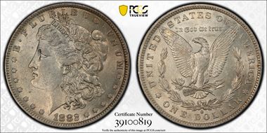 1882-O/S $1 VAM 3, O/S Flush AU55