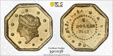 1853 G$1 BG-505 MS64PL