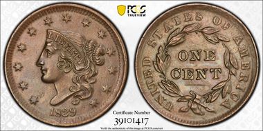 1839 1C N-3 Head of 1838 AU55BN