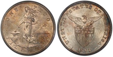 1905-S Peso Allen-16.06a Straight Serif AU58