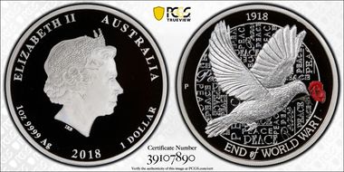 2018-P $1 End of WWI 100th Ann Colorized PR70DCAM