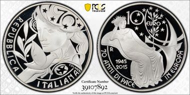 2015-R € 10 70 Yrs Peace in Europe PR70DCAM