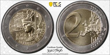 2018 € 2 100th Anniv-Austrian Republic MS69