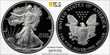 1993-P $1 Silver Eagle PR69DCAM