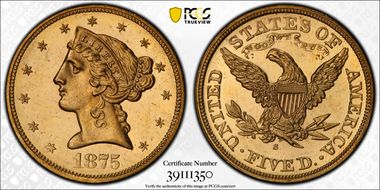 1875-S $5 MS64
