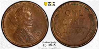 1909-S 1C Lincoln AU50BN