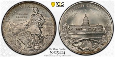 1963 SC50C WV Statehood Centennial Heraldic Art Medal MS69