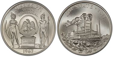 1967 SC50C Mississippi Sesquicentennial Ag Heraldic Art Medal MS68