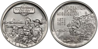 1973 SC50C Marquette-Joilet 300th Anniv. Ag Heraldic Art Medal MS69