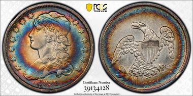 1838 25C Capped Bust XF40