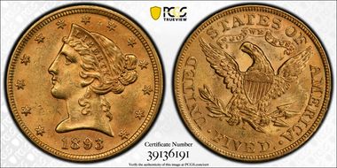 1893 $5 MS63