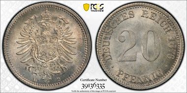 1876-D 20 Pfg J-5 MS64