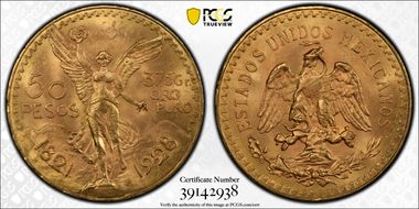 1928 50 Peso KM-481  Au MS64