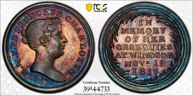 1817 Medal BHM-946 Ag Obsequies for Charlotte MS64