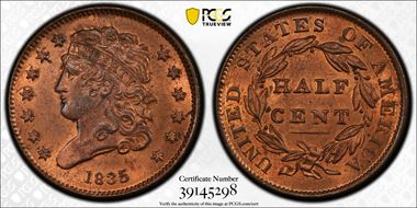 1835 1/2C MS64RB