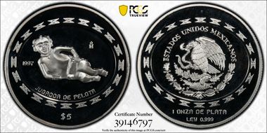 1997-Mo 5 Peso Jugador de Pelota KM-622  Ag PR68DCAM