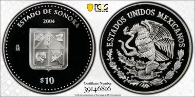 2004-Mo 10 Peso Sonora KM-685  Ag PR69DCAM