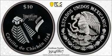 2007-Mo 10 Peso Yucatan KM-846  Ag PR69DCAM