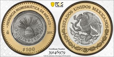 2011-Mo 100 P 1824-Do 8 Reales Numismatic Heritage PL69