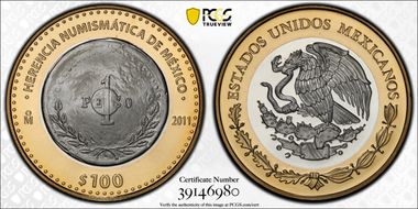 2011-Mo 100 P 1913 Parral Bolita Peso Numismatic Heritage PL69