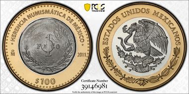 2011-Mo 100 P 1913 Parral Bolita Peso Numismatic Heritage PL69