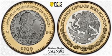 2011-Mo 100 P 1783 Carlos III Numismatic Heritage PL68