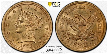 1859 $2.50 Old Reverse AU58+