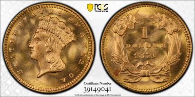 1873 G$1 Open 3 MS65