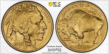2008-W $50 Burnished American Buffalo .9999 Fine Gold SP70