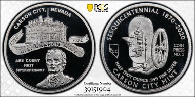 2020 Medal Carson City Mint Sesquicentennial PR68DCAM