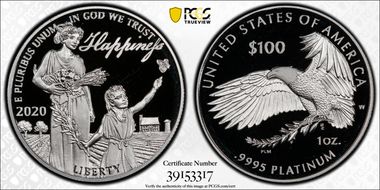 2020-W $100 Platinum Eagle - Happiness First Strike PR69DCAM