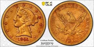 1864-S $5 VF30