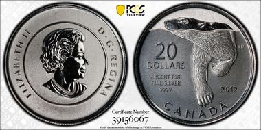 2012 $20 Polar Bear .9999 Silver SP69