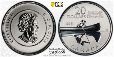 2011 $20 Canoe .9999 Silver SP69