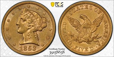 1853 $5 AU55