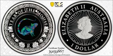 2020-P $1 Year of the Mouse Opal Ag First Strike PR70DCAM