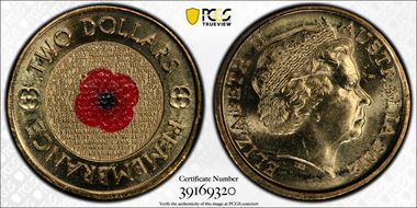 2012 $2 Remembrance Day Colorized MS65