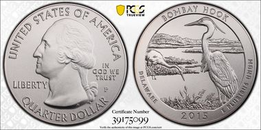 2015-P 25C Bombay Hook NP 5 oz Silver SP69
