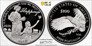 2020-W $100 Platinum Eagle - Happiness First Strike PR69DCAM