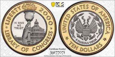 2000-W $10 Library of Congress Bimetallic PR69DCAM