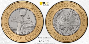 2000-W $10 Library of Congress Bimetallic MS70