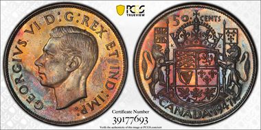 1947 50C Narrow Date Curved 7 MS64