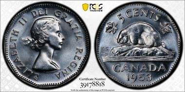 1953 5C No Strap, Far Leaf MS66+