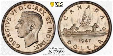 1947 S$1 Pointed 7 Quadrupled HP MS63