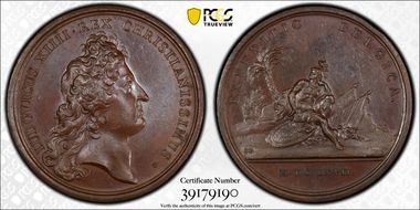 "1667" Medal Invasion of Flanders  Restrike Bronzed AE SP63