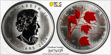 2004 $5 Winter Maple Leaf Colorized MS67